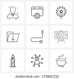 Set von 9 einfachen Line-Icons für Web und Print, z. B. Arzt; Blutdruck; Feuerwerk; herunterladen; Vector Illustration