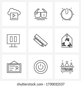 Set of 9 Simple Line Icons of scale; player; user interface; pause; power Vector Illustration