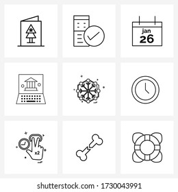 Set von 9 einfachen Line-Icons für Web und Print, z. B. Weihnachten; Finanzierung; Tag; Bank; Republik Vector Illustration