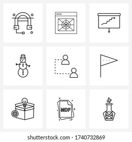 Set of 9 Simple Line Icons for Web and Print such as team; Santa clause; presentation; Christmas; snowman Vector Illustration