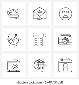 Set of 9 Simple Line Icons of market; bread; disappointed; bakery; flag Vector Illustration