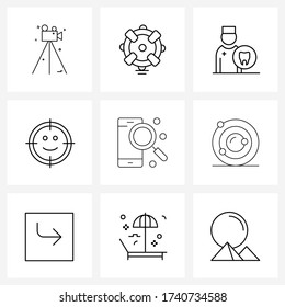 Set of 9 Simple Line Icons for Web and Print such as search; target; dentistry; headshot; danger Vector Illustration