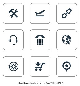 Set Of 9 Simple Logistics Icons. Can Be Found Such Elements As Period, Headphone, Departure And Other.