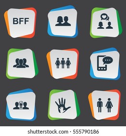 Set Of 9 Simple Mates Icons. Can Be Found Such Elements As Beer, Beloved, Pals And Other.