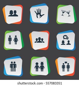 Set Of 9 Simple Mates Icons. Can Be Found Such Elements As Homosexual, Sexuality, Beloved And Other.