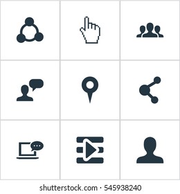 Set Of 9 Simple Media Icons. Can Be Found Such Elements As Team, Profile, Point And Other.
