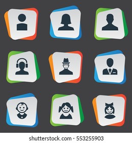 Set Of 9 Simple Member Icons. Can Be Found Such Elements As Spy, Workman, Male With Headphone And Other.