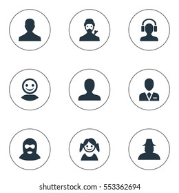 Set Of 9 Simple Member Icons. Can Be Found Such Elements As Portrait, Internet Profile, Workman And Other.