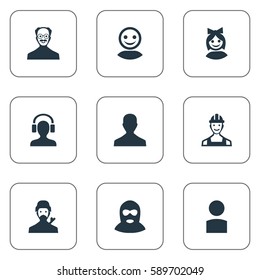 Set Of 9 Simple Member Icons. Can Be Found Such Elements As Internet Profile, Felon, Whiskers Man And Other.