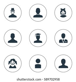 Set Of 9 Simple Member Icons. Can Be Found Such Elements As Portrait, Job Man, Insider And Other.