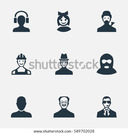 Set Of 9 Simple Member Icons. Can Be Found Such Elements As Job Man, Mysterious Man, Felon And Other.