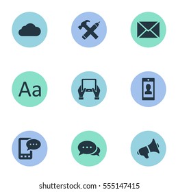 Set Of 9 Simple Newspaper Icons. Can Be Found Such Elements As Profile, Repair, Loudspeaker And Other.