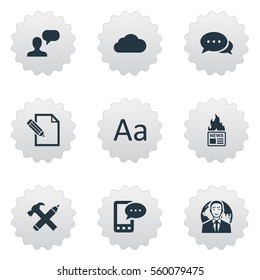 Set Of 9 Simple Newspaper Icons. Can Be Found Such Elements As Overcast, Man Considering, Gazette And Other.