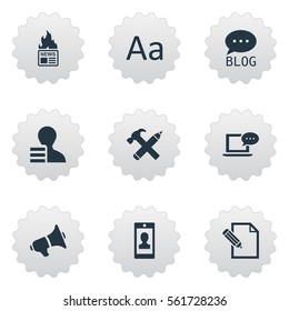 Set Of 9 Simple Newspaper Icons. Can Be Found Such Elements As Cedilla, Site, Profile And Other.