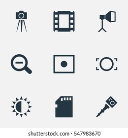 Set Of 9 Simple Photographic Icons. Can Be Found Such Elements As Brilliance, Registration, Rim And Other.