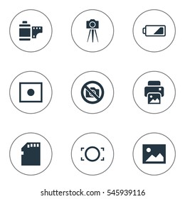 Set Of 9 Simple Photography Icons. Can Be Found Such Elements As Rim, Photograph, Inkjet And Other.