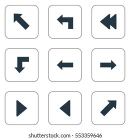 Set Of 9 Simple Pointer Icons. Can Be Found Such Elements As Right Direction , Right Landmark, Pointer.