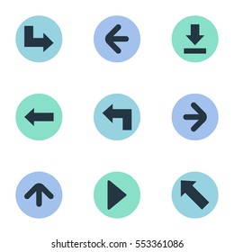 Set Of 9 Simple Pointer Icons. Can Be Found Such Elements As Pointer, Pointer, Let Down And Other.