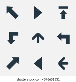 Set Of 9 Simple Pointer Icons. Can Be Found Such Elements As Left Direction , Pointer , Right Landmark.