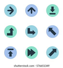Set Of 9 Simple Pointer Icons. Can Be Found Such Elements As Increasing, Pointer, Transfer And Other.