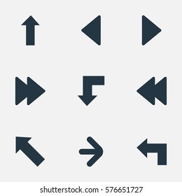 Set Of 9 Simple Pointer Icons. Can Be Found Such Elements As Pointer, Advanced, Upward Direction And Other.