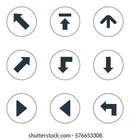 Set Of 9 Simple Pointer Icons. Can Be Found Such Elements As Indicator, Transfer, Reduction And Other.