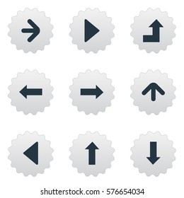 Set Of 9 Simple Pointer Icons. Can Be Found Such Elements As Upward Direction, Left Direction, Right Direction And Other.