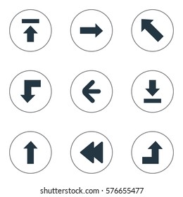 Set Of 9 Simple Pointer Icons. Can Be Found Such Elements As Let Down, Right Direction, Reduction And Other.