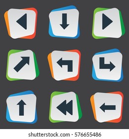 Set Of 9 Simple Pointer Icons. Can Be Found Such Elements As Indicator , Rearward, Right Landmark.