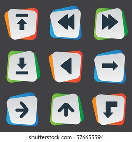 Set Of 9 Simple Pointer Icons. Can Be Found Such Elements As Transfer, Right Direction, Reduction And Other.