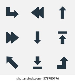 Set Of 9 Simple Pointer Icons. Can Be Found Such Elements As Increasing, Transfer, Pointer And Other.