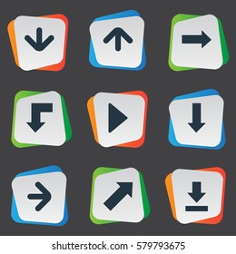 Set Of 9 Simple Pointer Icons. Can Be Found Such Elements As Downwards Pointing, Upward Direction, Reduction And Other.