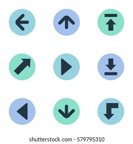 Set Of 9 Simple Pointer Icons. Can Be Found Such Elements As Transfer, Indicator, Let Down And Other.