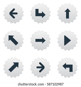 Set Of 9 Simple Pointer Icons. Can Be Found Such Elements As Upward Direction, Pointer, Pointer And Other.