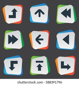 Set Of 9 Simple Pointer Icons. Can Be Found Such Elements As Increasing, Advanced, Rearward And Other.
