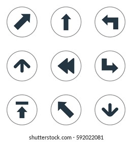 Set Of 9 Simple Pointer Icons. Can Be Found Such Elements As Indicator, Pointer, Rearward And Other.