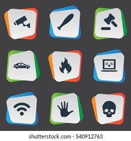 Set Of 9 Simple Police Icons. Can Be Found Such Elements As Grid, Safety, Skeleton And Other.