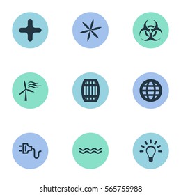 Set Of 9 Simple Power Icons. Can Be Found Such Elements As Floret, Cross, Cask And Other.