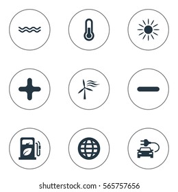 Set Of 9 Simple Power Icons. Can Be Found Such Elements As Negative, Cross, Earth And Other.