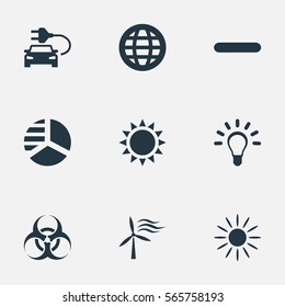 Set Of 9 Simple Power Icons. Can Be Found Such Elements As Negative, Windmill, Biology Peril And Other.