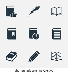 Set Of 9 Simple Reading Icons. Can Be Found Such Elements As Notebook, Encyclopedia, Important Reading And Other.