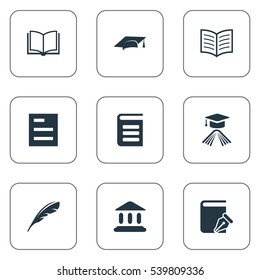 Set Of 9 Simple Reading Icons. Can Be Found Such Elements As Sketchbook, Tasklist, Book Page And Other.