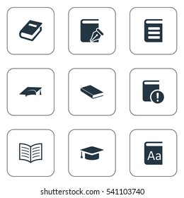 Set Of 9 Simple Reading Icons. Can Be Found Such Elements As Notebook, Alphabet, Notebook And Other.