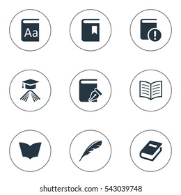Set Of 9 Simple Reading Icons. Can Be Found Such Elements As Sketchbook, Reading, Notebook And Other.