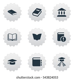 Set Of 9 Simple Reading Icons. Can Be Found Such Elements As Blank Notebook, Journal, Graduation Hat And Other.