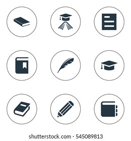 Set Of 9 Simple Reading Icons. Can Be Found Such Elements As Book Cover, Tasklist, Journal And Other.