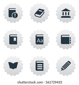 Set Of 9 Simple Reading Icons. Can Be Found Such Elements As Journal, Alphabet, Library And Other.