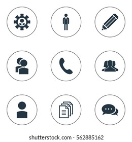 Set Of 9 Simple Resources Icons. Can Be Found Such Elements As Laborer, Work Man, Conversation And Other.