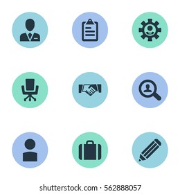 Set Of 9 Simple Resources Icons. Can Be Found Such Elements As Account, Take On Worker, Laborer And Other.