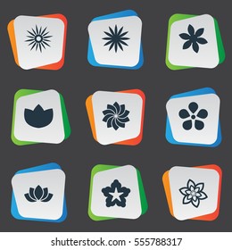 Set Of 9 Simple Rose Icons. Can Be Found Such Elements As Pattern, Bloom, Peony And Other.